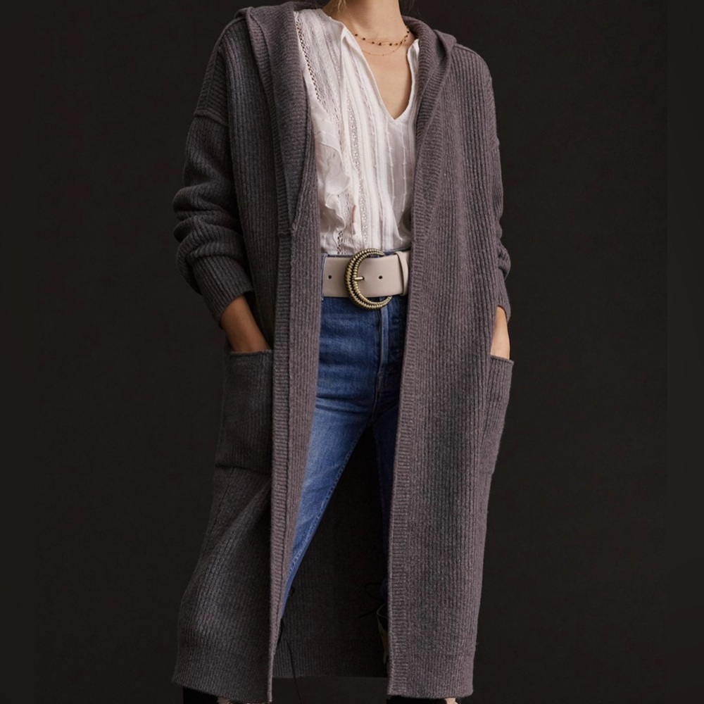 Pilcro Hooded Duster Cardigan Dark Gray